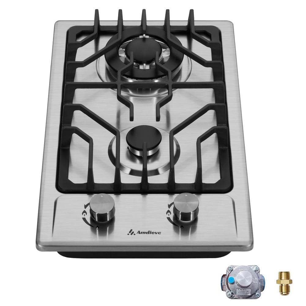 CASAINC 12 in. Gas Stove 2-Burners Recessed Gas Cooktop in Stainless Steel with Thermocouple Protection and LP Conversion Kit