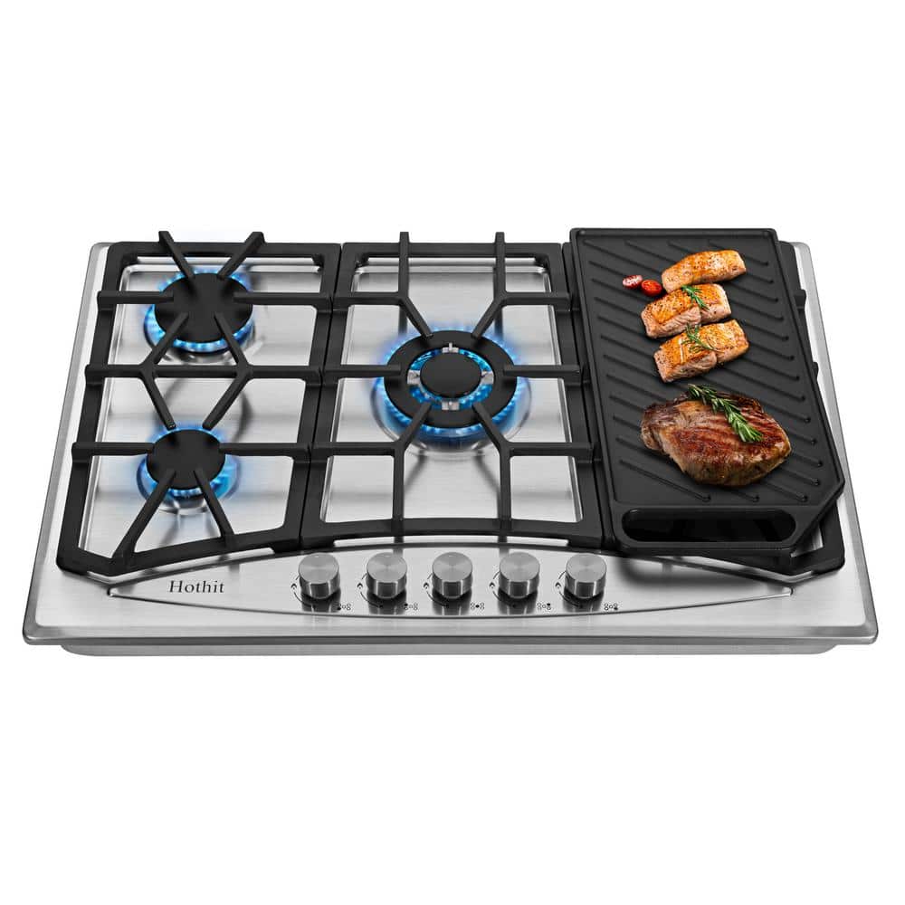 CASAINC 30 in. Gas Stove 5-Burners Recessed Gas Cooktop in Stainless Steel with Cast Iron Griddle and LP Conversion Kit