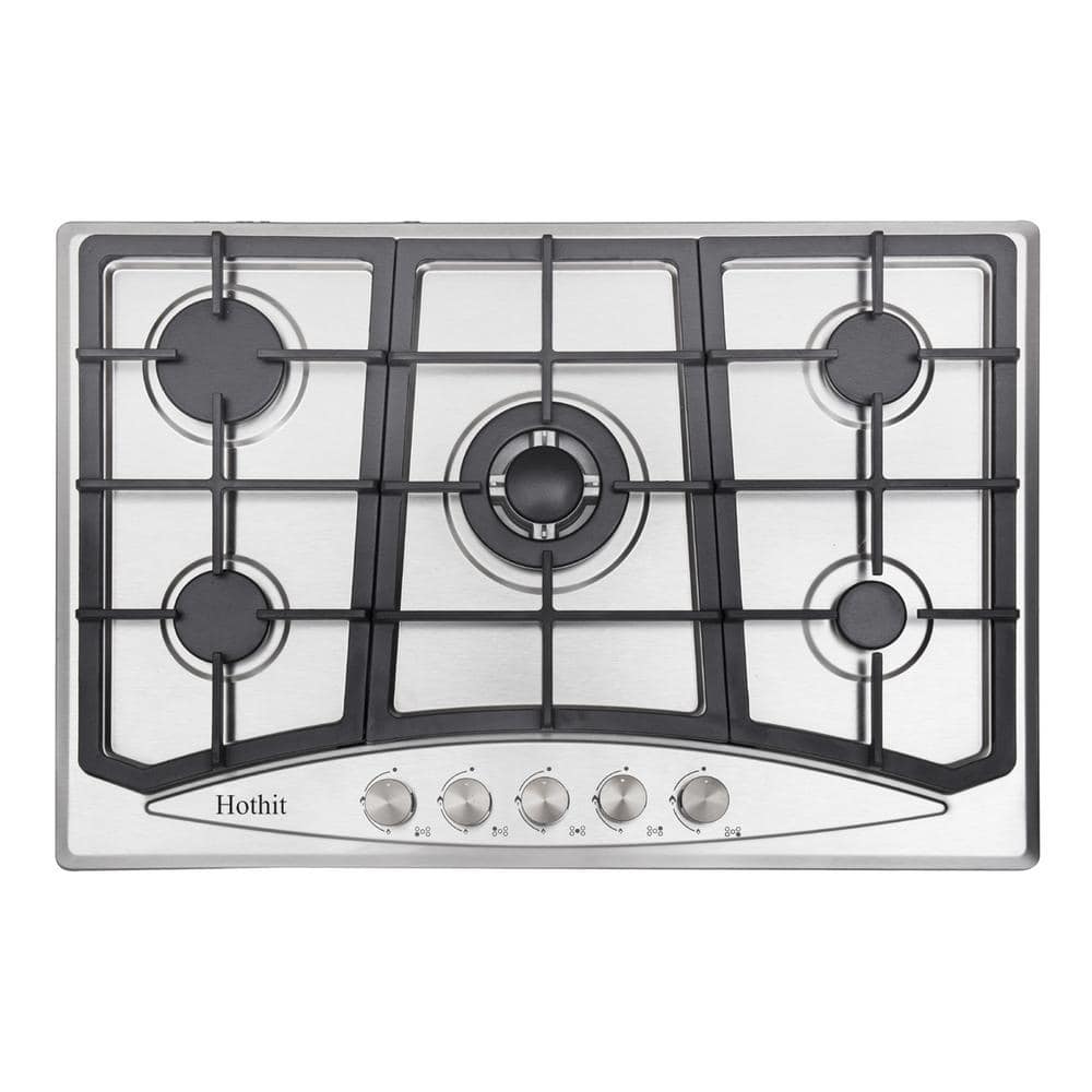 FUNKOL 30 in. 5-Burner Gas Cookto LPG/NG Dual Fuel Stainless Steel in Silver with Cast Iron Grille