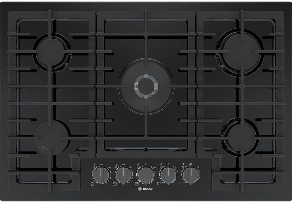 Bosch 800 Series 30 in. Gas Stove Cooktop in Black with Black Stainless Knobs with 5 Burners including 17,000 BTU Burner