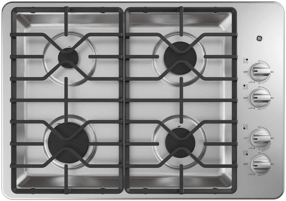 GE 30 in. Gas Cooktop in Stainless Steel with 4-Burners Including Power Burners