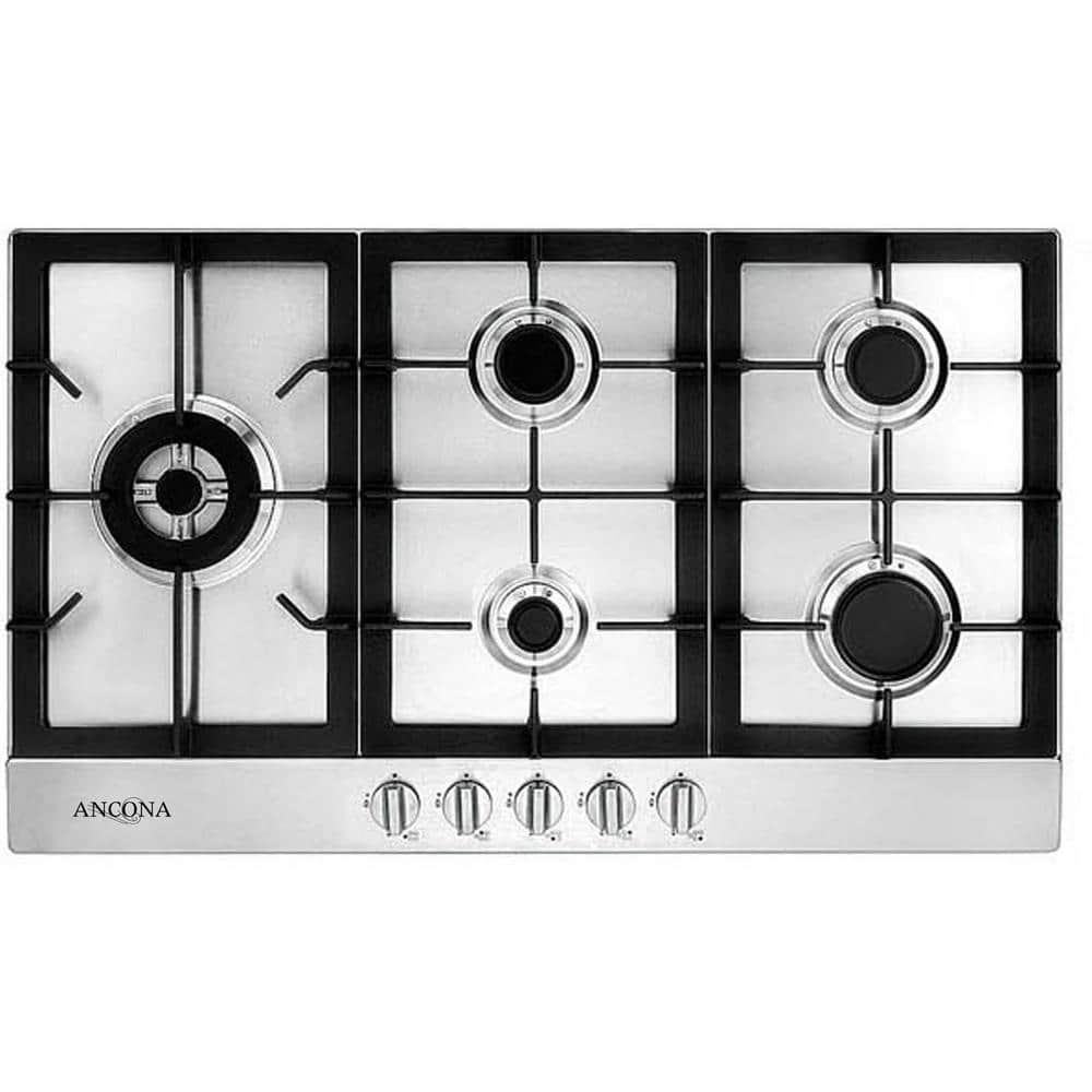 Ancona 34 in. 5-Burner Recessed Gas Cooktop in Stainless Steel Stainless Steel with Cast Iron Pan/Wok Supports