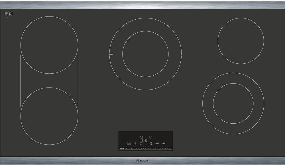 Bosch 800 36 in. Radiant Electric Cooktop in Black with Stainless Steel Frame with 5 Elements