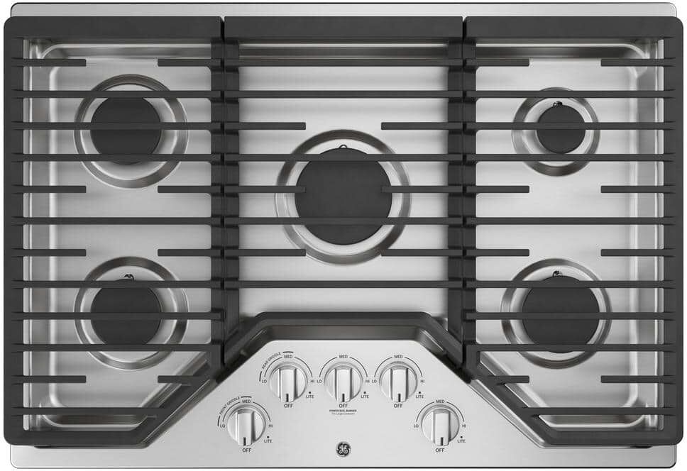 GE 30 in. Gas Cooktop in Stainless Steel with 5 Burners Including Power Burners