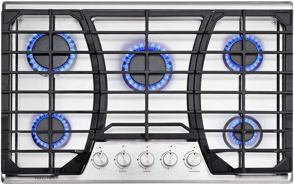 30 in. Gas-on-Glass Gas Cooktop in Stainless Steel with 5 Italy Sabaf Sealed Burners