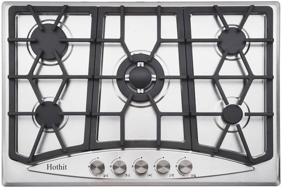 FUNKOL 30 in. 5-Burner Gas Cookto LPG/NG Dual Fuel Stainless Steel in Silver with Cast Iron Grille Safety Device