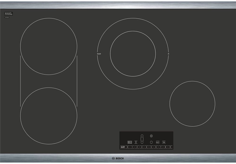 Bosch 800 30 in. Radiant Electric Cooktop in Black with Stainless Steel Frame with 4 Elements