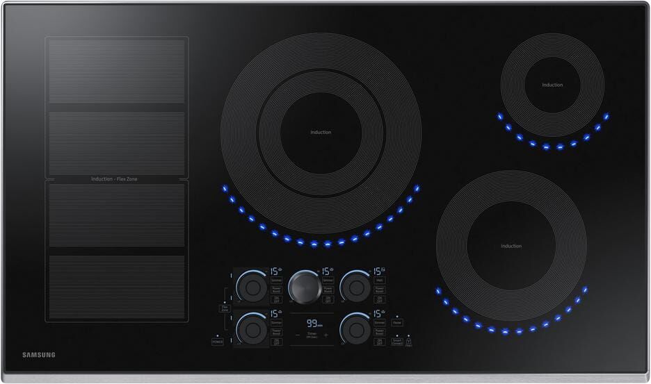 Samsung 36 in. Induction Cooktop with Stainless Steel Trim with 5 Elements and Flex Zone Element