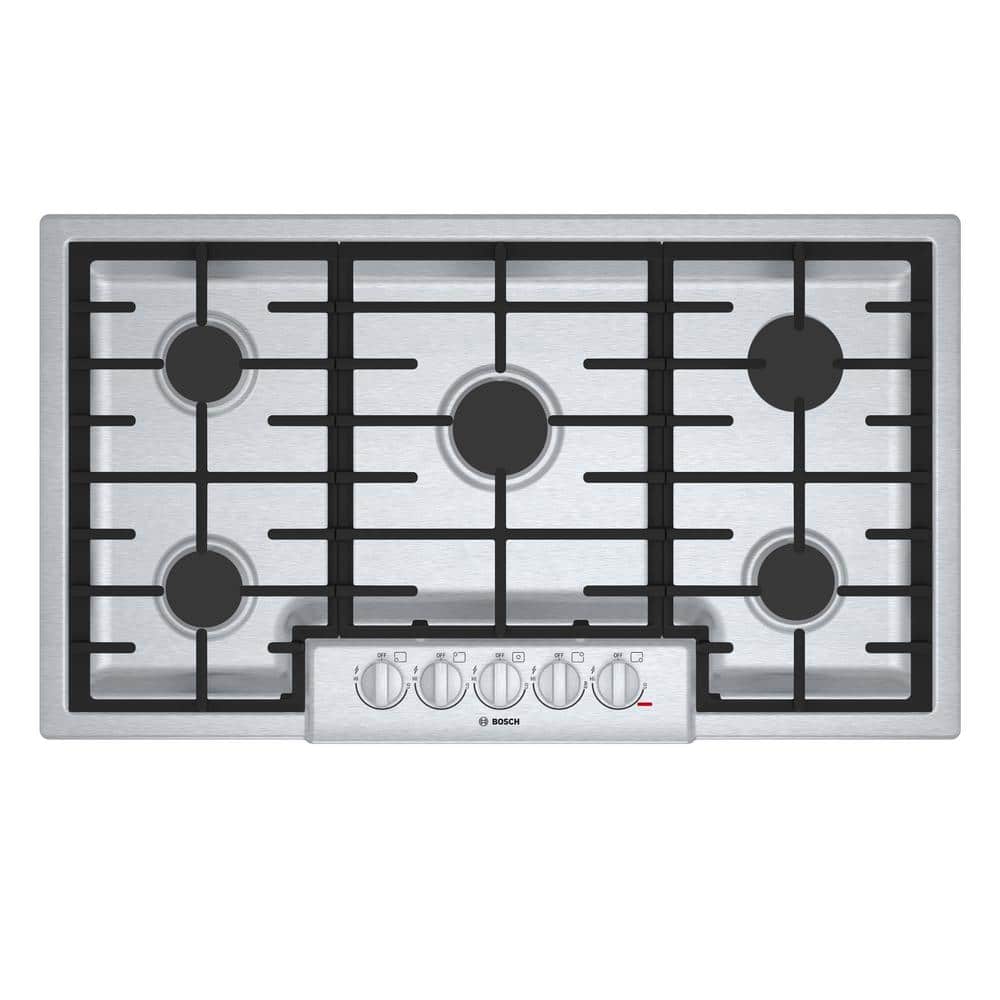 Bosch 800 Series 36 in. Gas Cooktop in Stainless Steel with 5 Burners including 19,000 BTU Burner