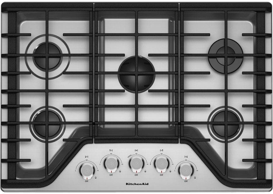 KitchenAid 36 in. Gas Cooktop in Stainless Steel with 5 Burners Including a Multi-Flame Dual Tier Burner and a Simmer Burner