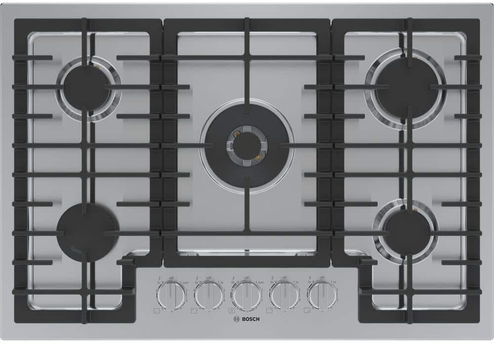 Bosch 800 Series 30 in. Gas Cooktop in Stainless Steel with 5 FlameSelect® Burners including 17,000 BTU Dual-Flame Burner