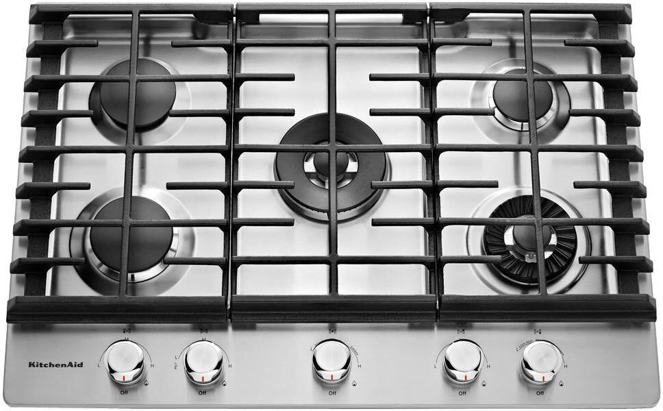 KitchenAid 30 in. Gas Cooktop in Stainless Steel with 5 Burners Including Professional Dual Tier, Torch and Simmer Burners