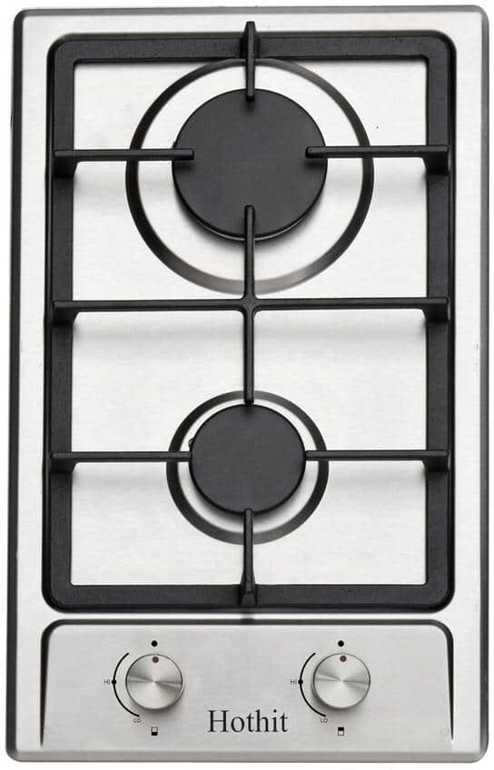 FUNKOL 12 in. 2-Burner Gas Cookto LPG/NG Dual Fuel Stainless Steel in Silver with Cast Iron Grille