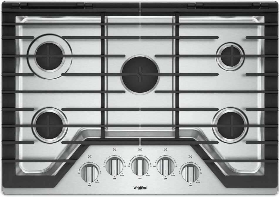 Whirlpool 30 in. Gas Cooktop in Stainless Steel with 5 Burners and EZ-2-LIFT Hinged Cast-Iron Grates