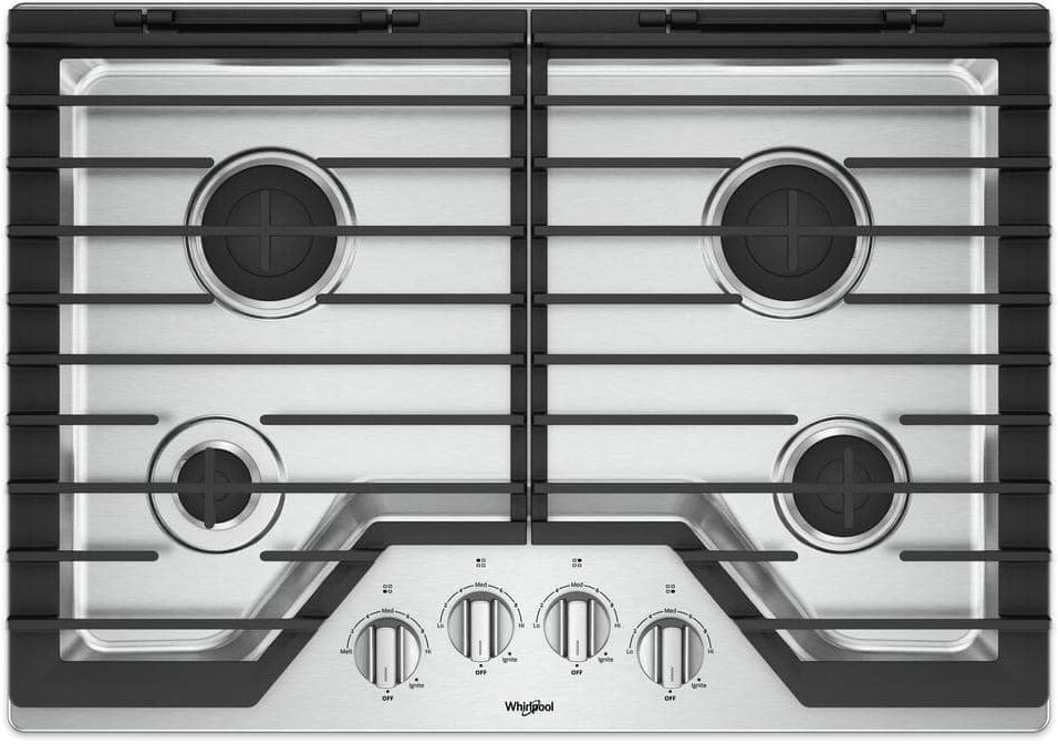 Whirlpool 30 in. Gas Cooktop in Stainless Steel with 4 Burners and EZ-2-LIFT Hinged Cast-Iron Grates