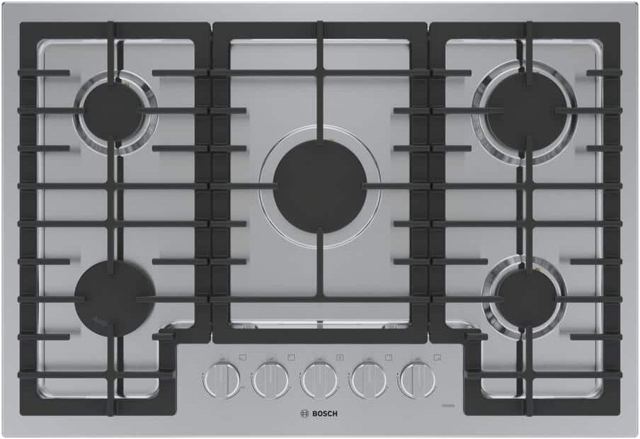 Bosch 500 Series 30 in. Gas Cooktop in Stainless Steel with 5 Burners including 16,000 BTU Burner