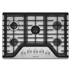 KitchenAid 30 in. Gas Cooktop in Stainless Steel with 5 Burners Including a Multi-Flame Dual Tier Burner and a Simmer Burner, Silver
