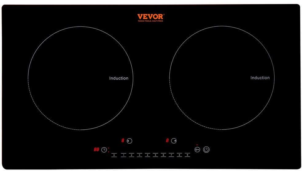 VEVOR Electric Cooktop 24 in. 2-Elements Ceramic Induction Stove Top 1800-Watt Built-In Magnetic Cooktop, Black