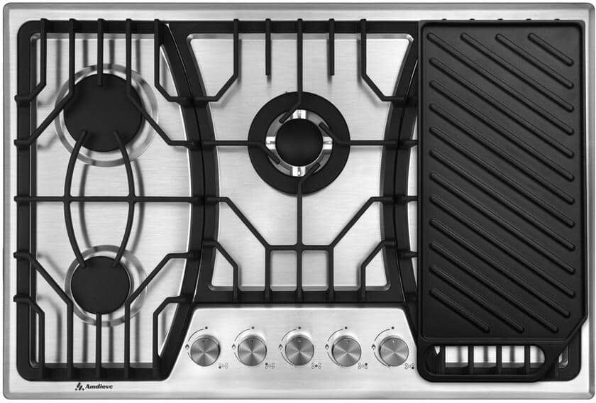 Aoibox 30 in. W 5-Burner Stainless Steel Gas Cooktop LPG/NG Dual Fuel Stove Top with Griddle and Gas Pressure Regulator