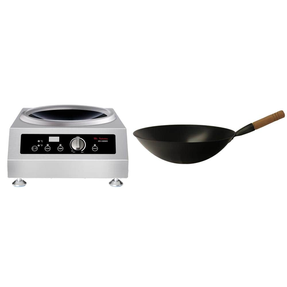 SPT 14.8 in. Induction Commercial Cooktop in Stainless Steel with 1 Element including 15.75? Cool Roll Iron Wok