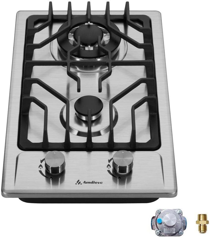 CASAINC 12 in. Gas Stove 2-Burners Recessed Gas Cooktop in Stainless Steel with Thermocouple Protection and LP Conversion Kit