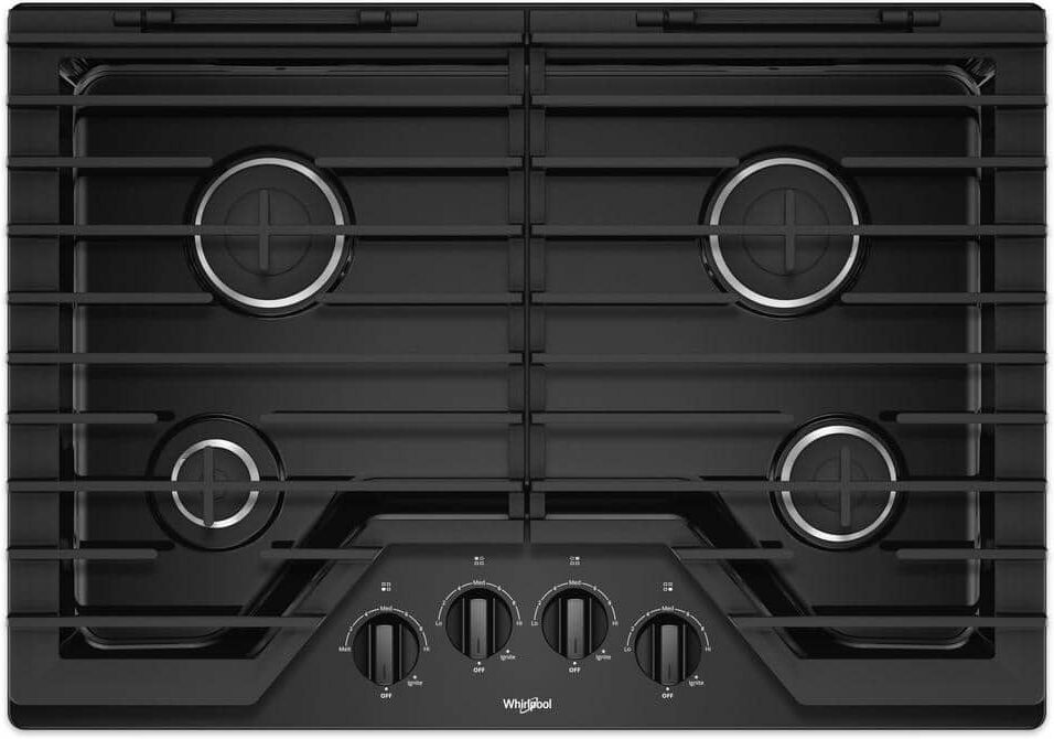 Whirlpool 30 in. Gas Cooktop in Black with 4 Burners and EZ-2-LIFT Hinged Cast-Iron Grates