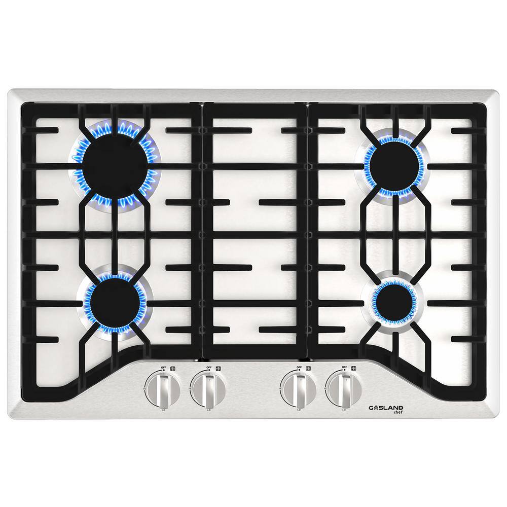 GASLAND Chef 30 in. Built-In Gas Cooktop in Stainless Steel with 4-Burner including Gas Hob Drop-In Gas Cooker NG/LPG Convertible