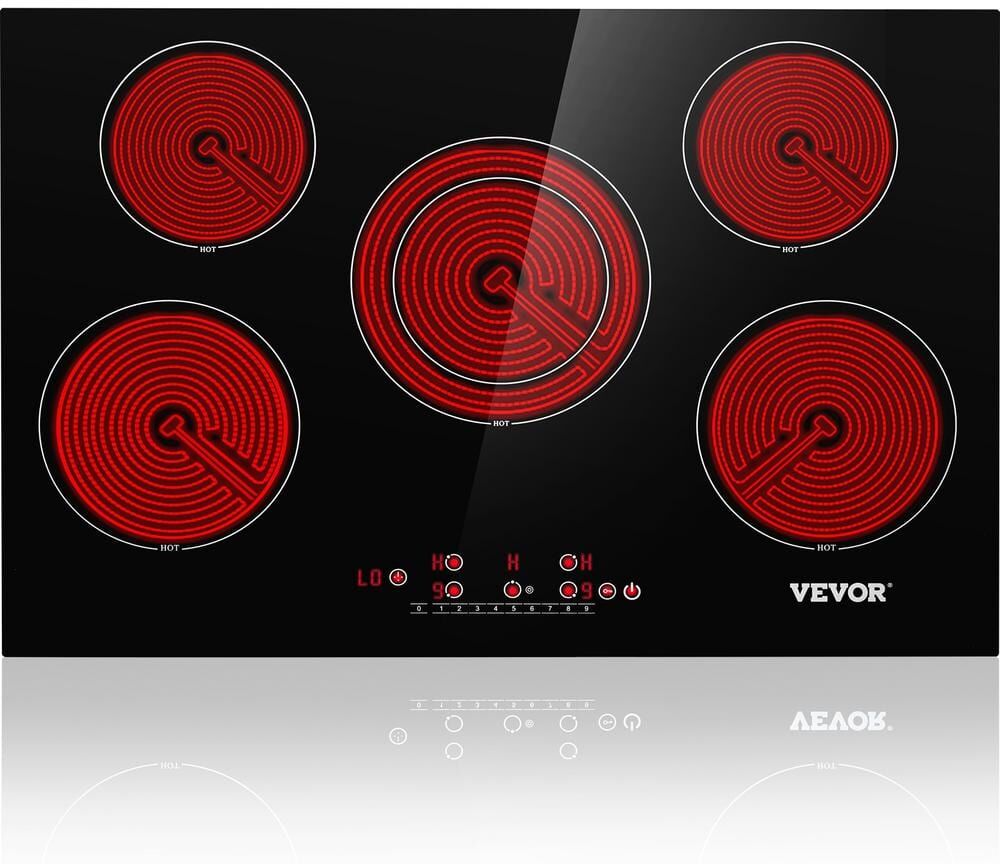 VEVOR 30.3 in. Electric Stove Top with 5-Burners Electric Cooktop in Black with 9-Power Levels and Child Safety Lock, 240-Volt