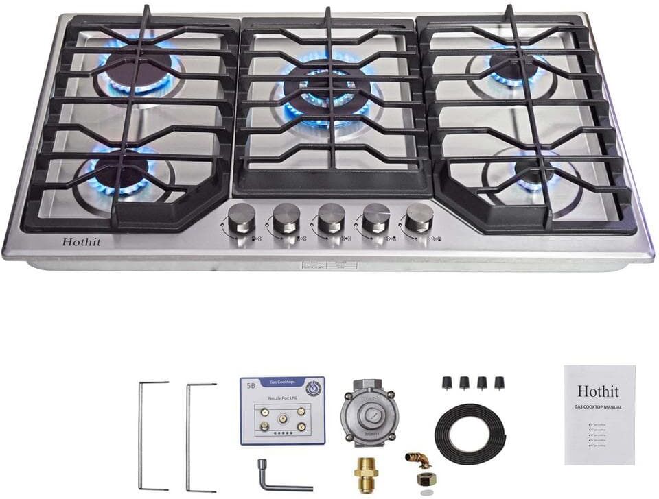 34 in. 5-Burners Recessed Gas Cooktop in Stainless Steel with Gas Cooker Stove Propane Gas/Natural Gas Convertible