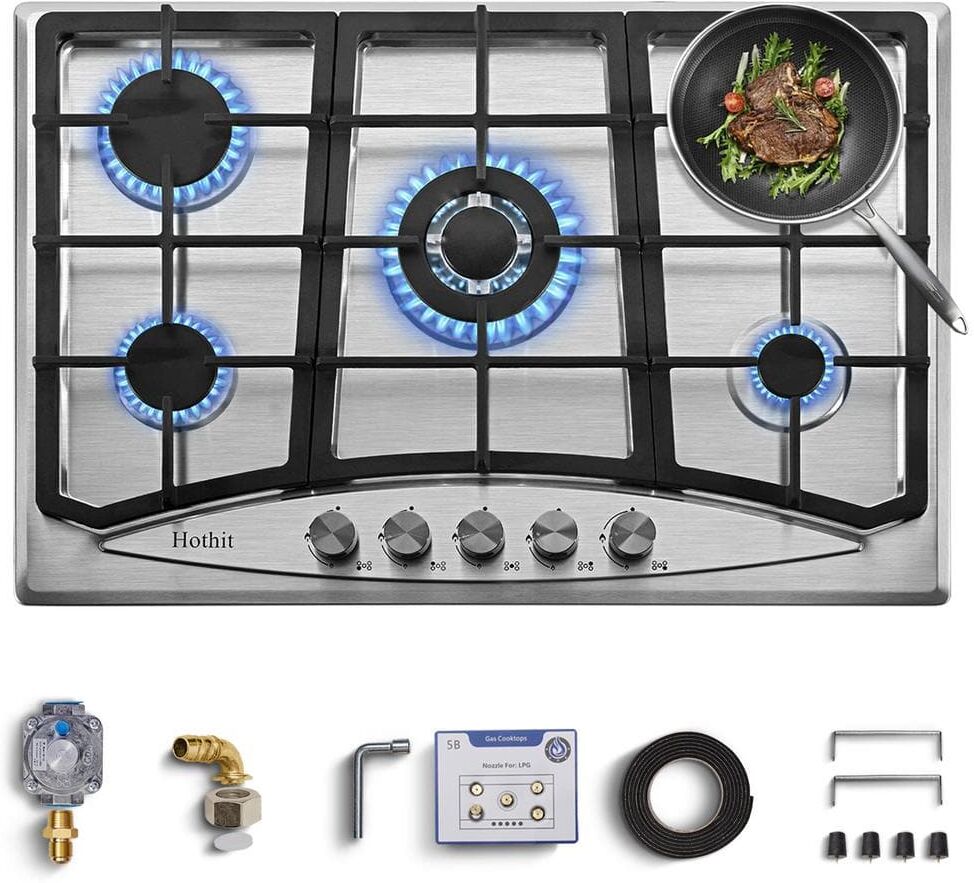 Siavonce Propane Gas Cooktop 30 in., 5-Burner Built-in Stainless Steel Gas Stove Top, LPG/NG Dual Fuel, Gas Pressure Regulator