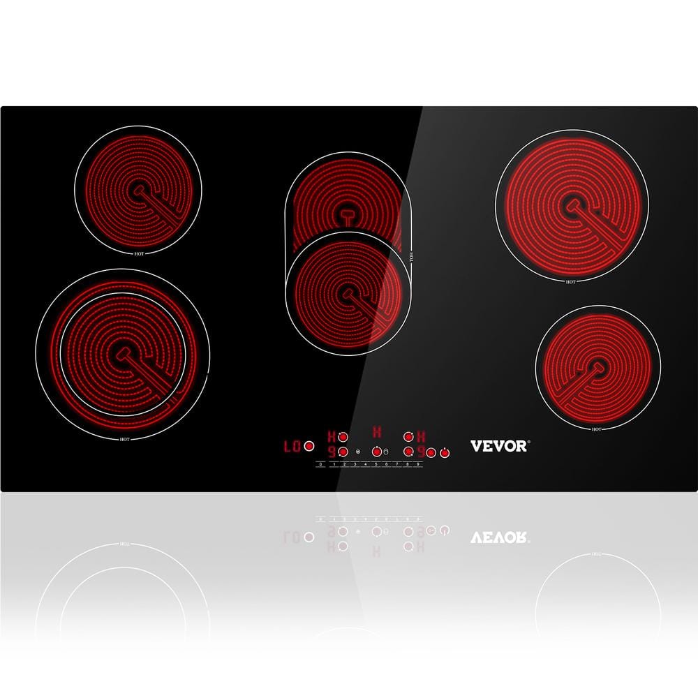 VEVOR Built in Electric Stove Top 35.4 x 20.5 in. 5-Burners Ceramic Glass Radiant Cooktop with Timer and Child Lock