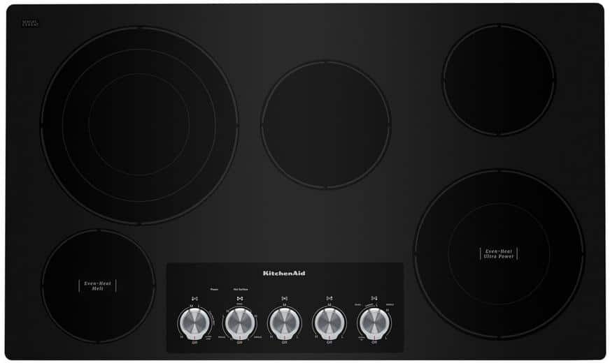 KitchenAid 36 in. Radiant Electric Cooktop in Black with 5-Elements and Knob Controls