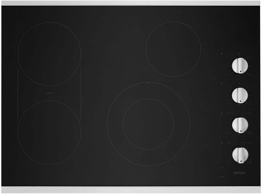 Maytag 30 in. Radiant Electric Cooktop in Stainless Steel with 4 Elements and Reversible Grill, Griddle