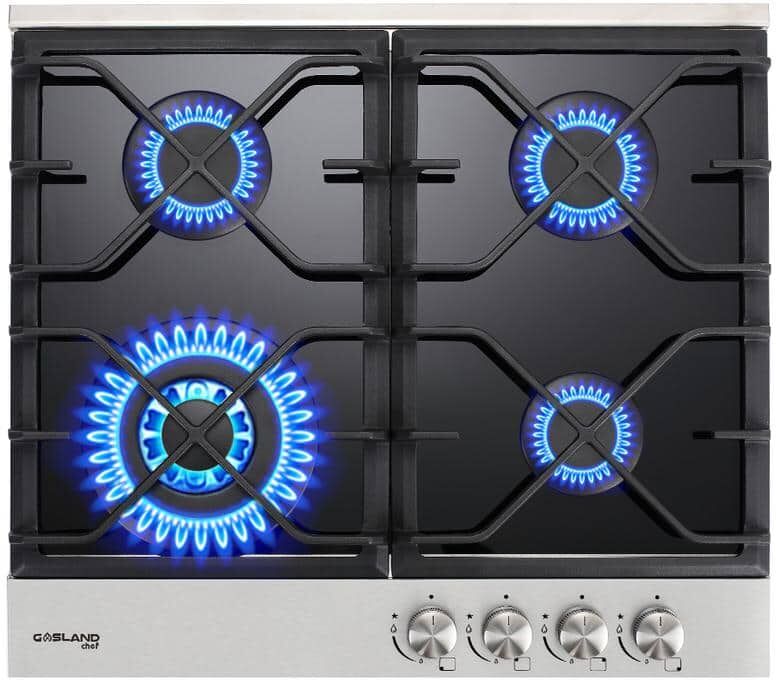 GASLAND Chef 24 in. Built-in Gas Stove Top LPG Natural Gas Cooktop in Black Tempered Glass with 4-Sealed Burners, ETL