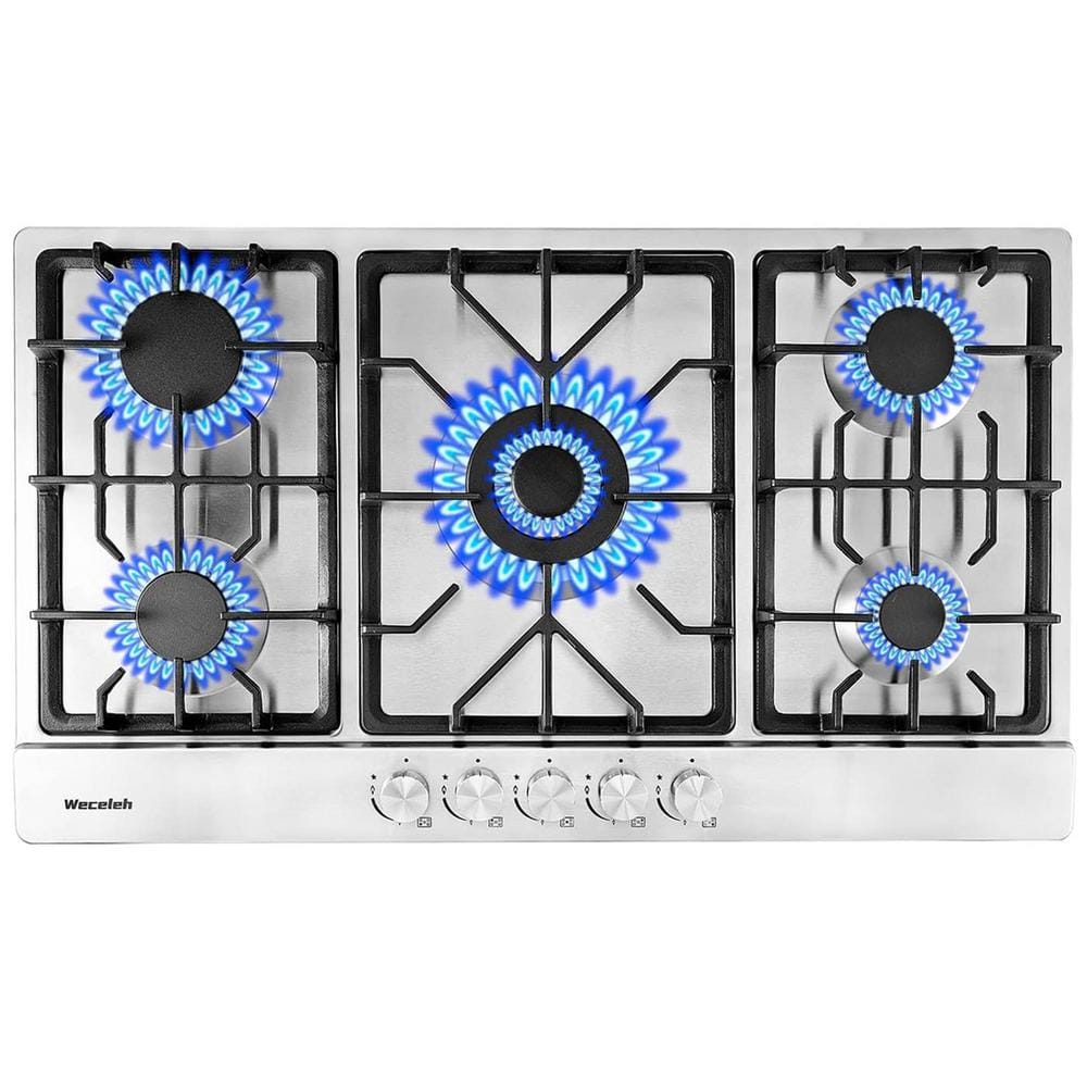 cadeninc 34 in. Built-in Gas Cooktop Stove Top in Stainless Steel with 5 Burners, LPG / NG Dual Fuel