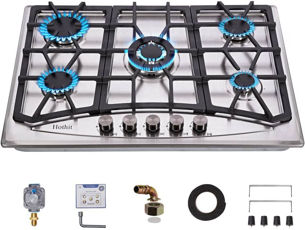 30 in. 5 Burners Recessed Gas Cooktop in Silver with Thermocouple Protection 36000 BTU, NG/LPG Dual Fuel Gas Stove Top