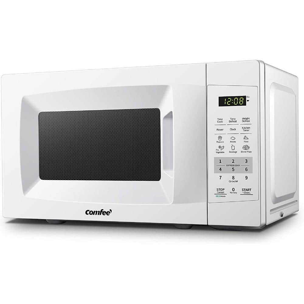 Comfee' 0.7 cu. ft. 700 Watt Compact Countertop Microwave in White with Safety lock, One-Touch Button and Eco Mode