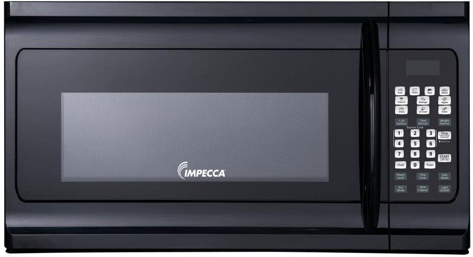 Impecca 1.6 Cu. Ft., 30-Inch, Over the Range Microwave, 12.4-Inch Turntable, 2 Speed 300 CFM Ventilation Fan - Black