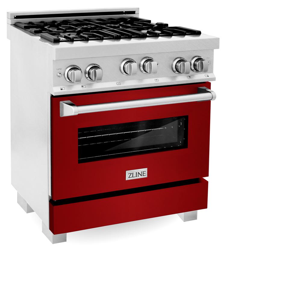 ZLINE Kitchen and Bath ZLINE 30 in. 4.0 cu. ft. Range with Gas Stove and Gas Oven in DuraSnow Stainless Steel and Red Gloss Door (RGS-RG-30), DuraSnow® Stainless Steel with Red Gloss door