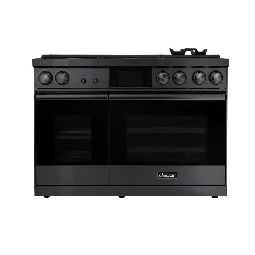 DACOR Modernist 48 in. 6.6 cu ft Double Oven Dual Fuel Range (LP & H-Alt) with Self-Clean, Convection, Steam Oven in Graphite, Black Stainless Steel