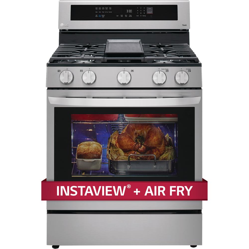 LG Electronics 5.8 cu. ft. Smart Wi-Fi Enabled True Convection InstaView Gas Range Oven with Air Fry in Printproof Stainless Steel