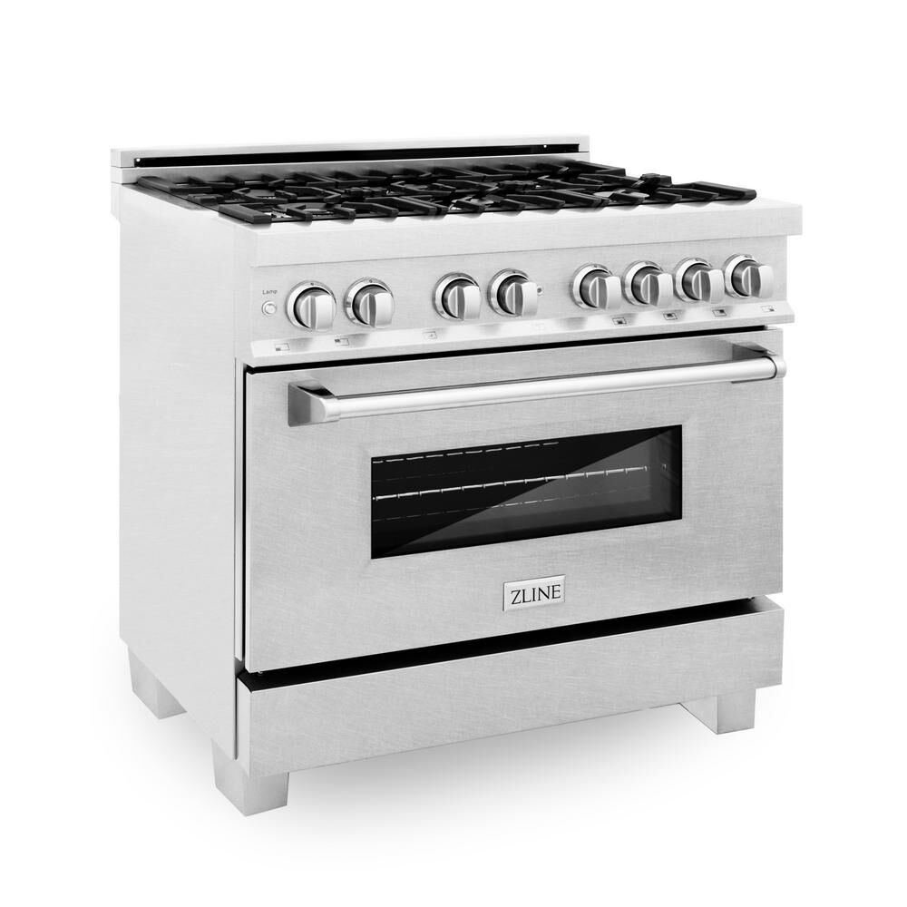 ZLINE Kitchen and Bath 36 in. 4.6 cu. ft. Dual Fuel Range with Gas Stove and Electric Oven in DuraSnow Stainless Steel, DuraSnow Stainless with Snow Finished Door