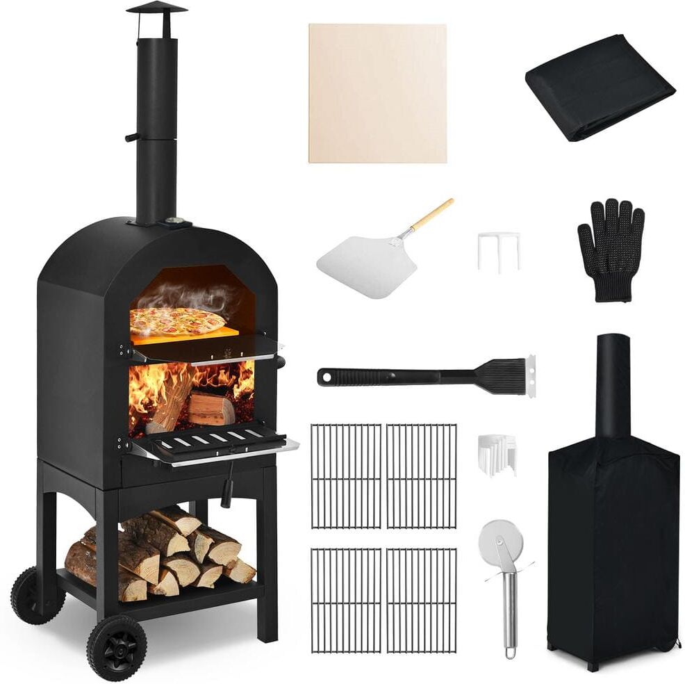 Costway Oven Wood Fire Pizza Maker Grill Outdoor Pizza Oven with Pizza Stone and Waterproof Cover