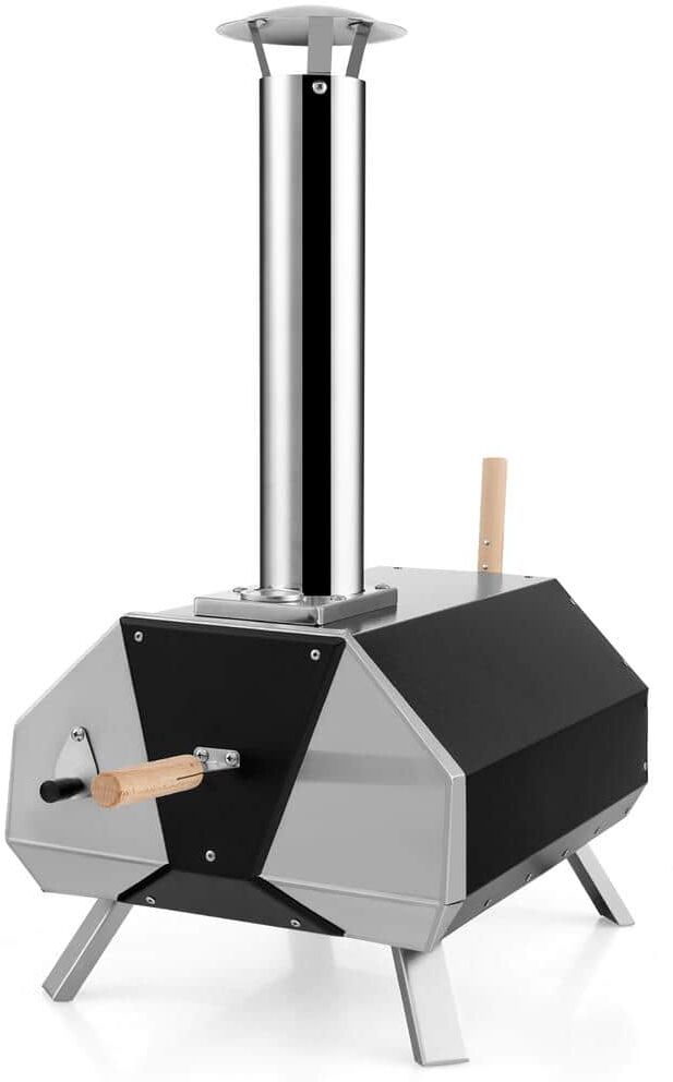 Costway Wood Outdoor Pizza Oven Machine 12 in. Pizza Grill Maker Portable with Foldable Legs in Black