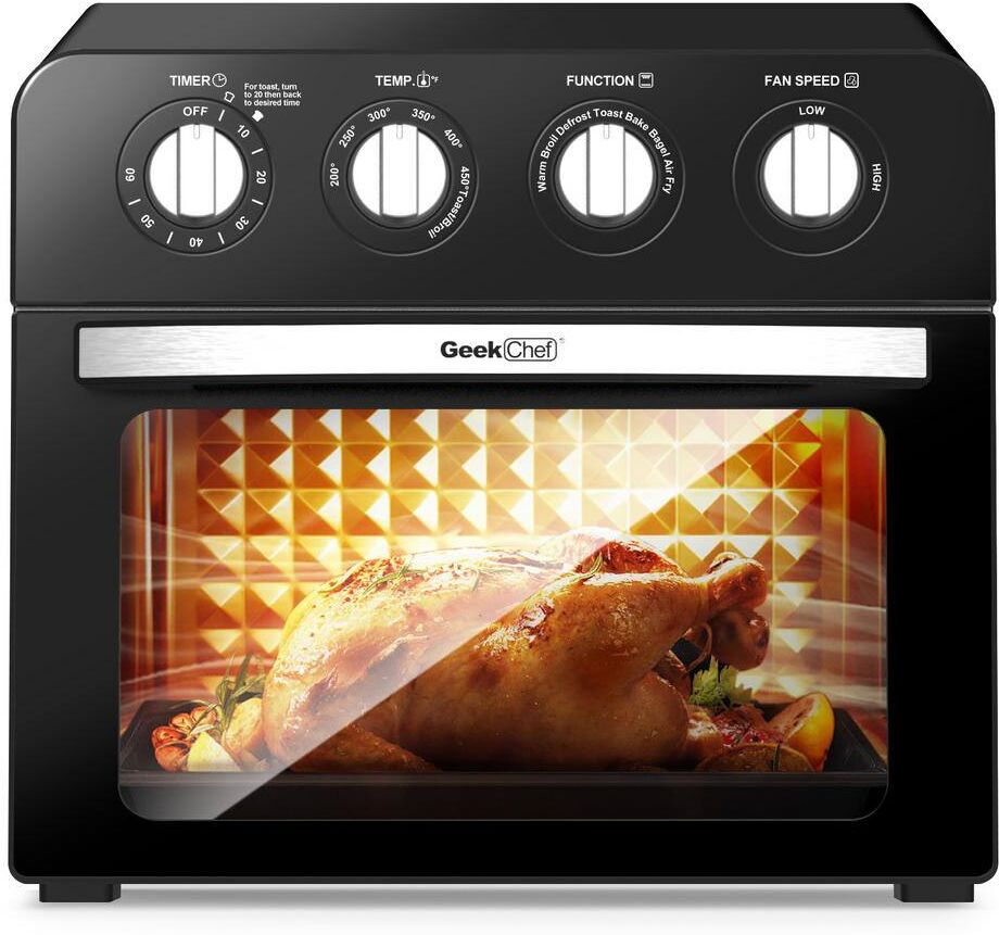 1700W 24 Qt. Air Fryer Oven Countertop Toaster Oven 3-Rack Levels Black Housing with Single Glass Door