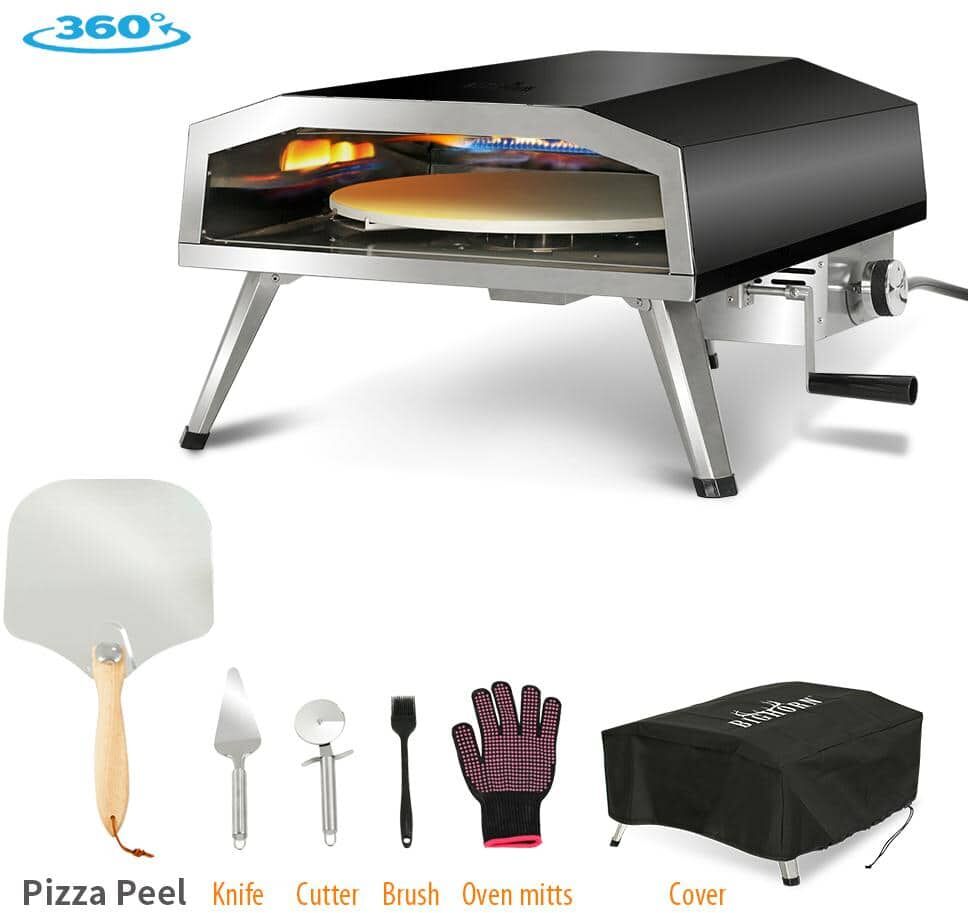 BIG HORN 16 in. Propane Pizza Oven, Outdoor Pizza Oven in Black, with Rotating Pizza Stone