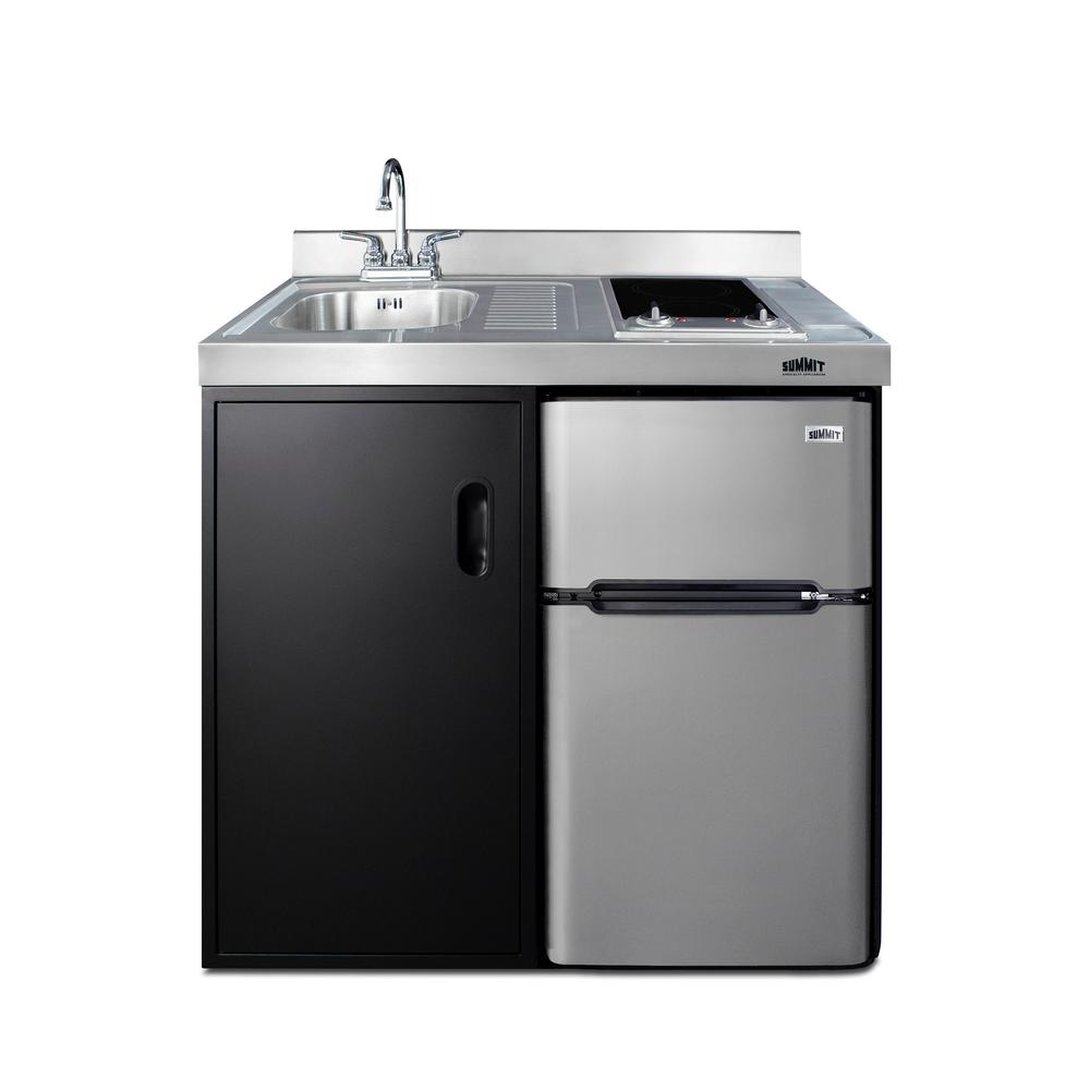 Summit Appliance 39 in. Compact Kitchen in Black, Black / Stainless Steel