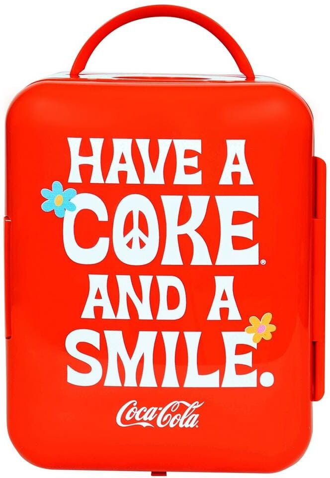 Coca-Cola Smile 1971 Series 4L Cooler/Warmer with12V DC and 110V AC Cords, 6 Can Portable Mini Fridge