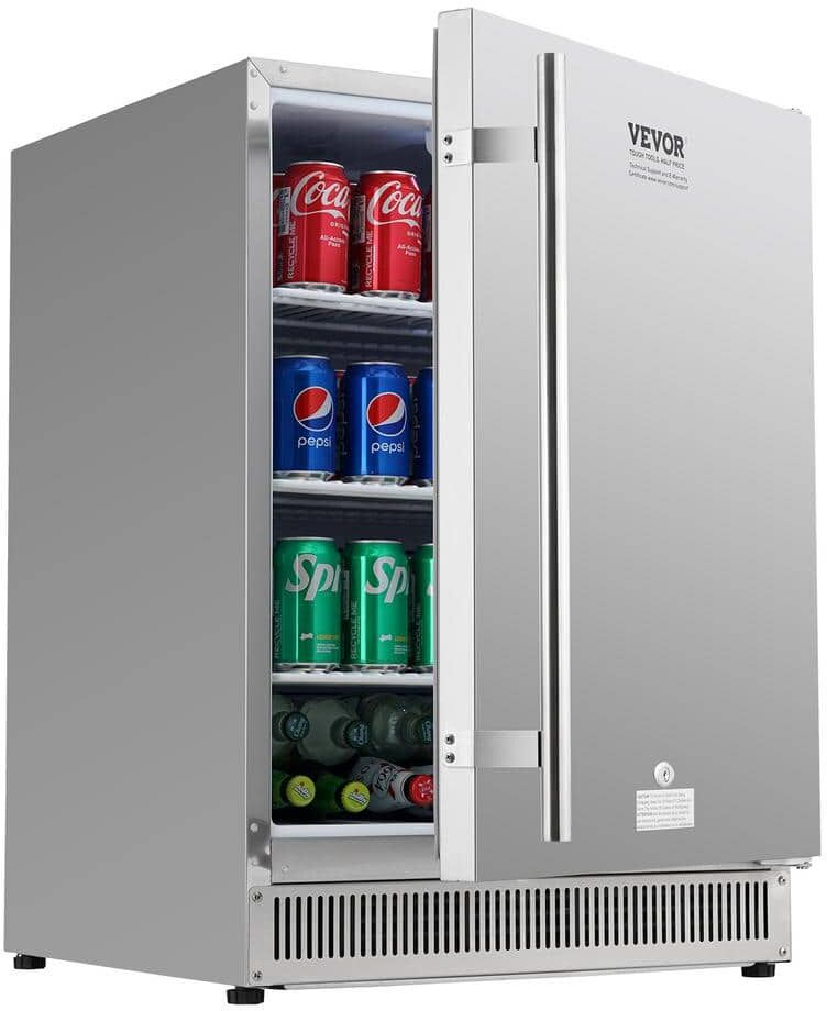 VEVOR 24 in. Indoor/Outdoor Beverage Refrigerator 185 qt. Freestanding Beverage Fridge with Stainless Steel Body