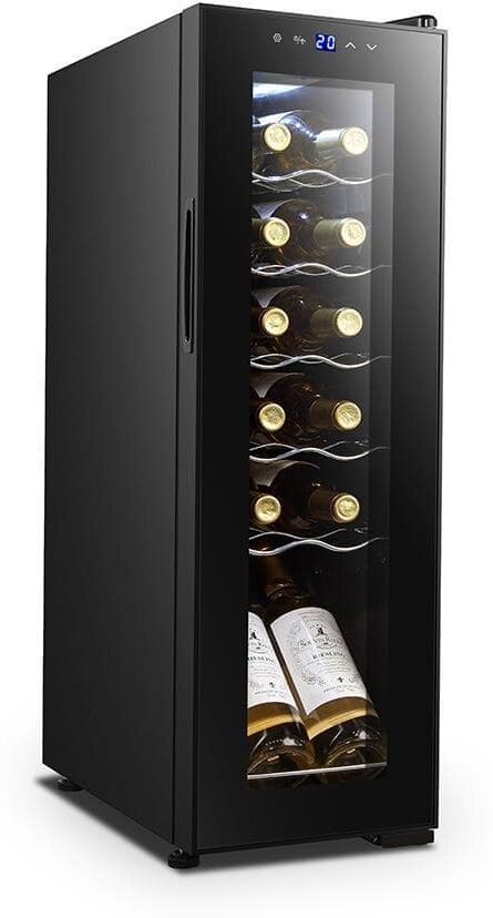 NutriChef 12-Bottle Home Wine Cooler Fridge Smart Wine Cooler Chilling Refrigerator with Digital Touchscreen Control